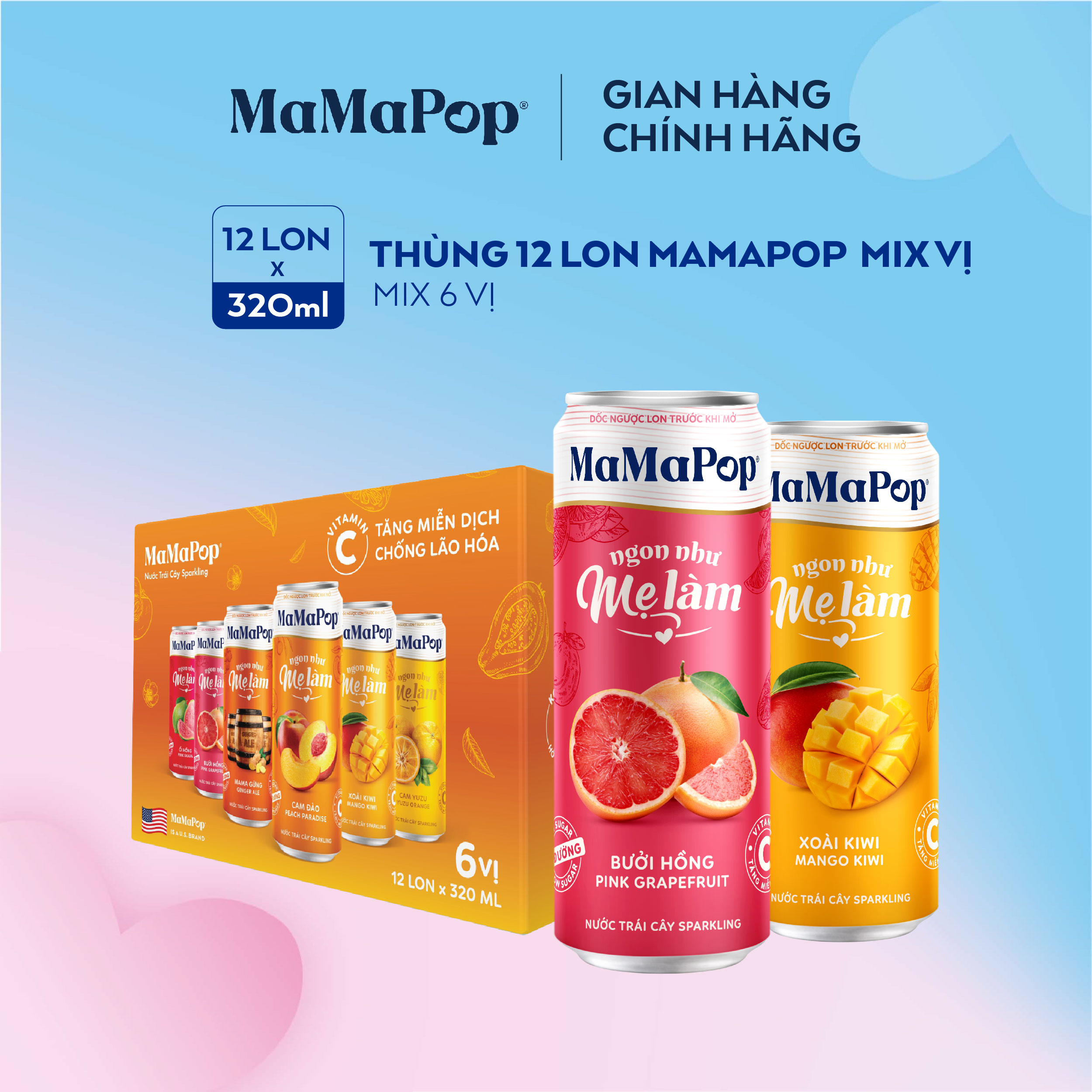Mamapop thùng 12 lon mix vị