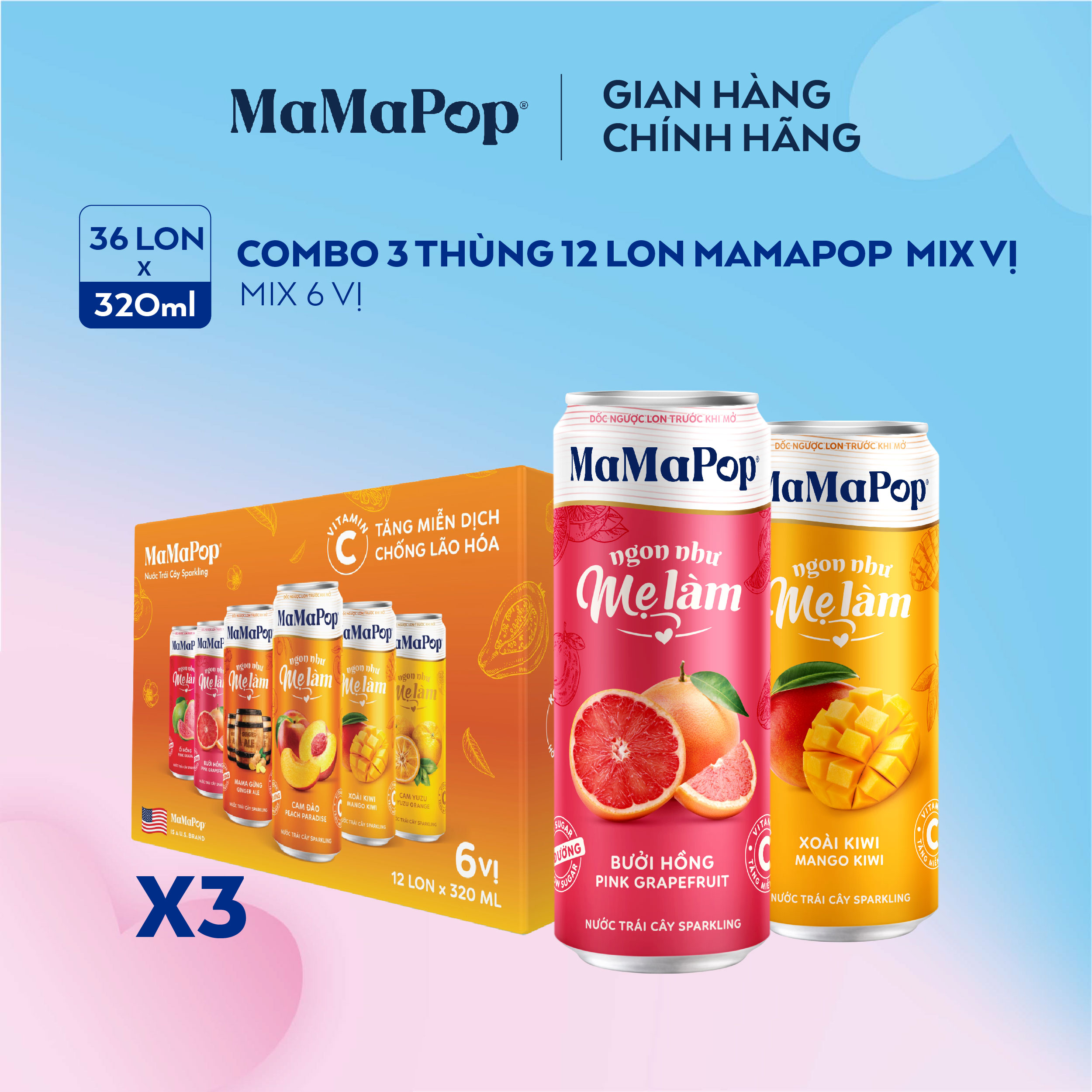 Mamapop combo 3 thùng 12 lon